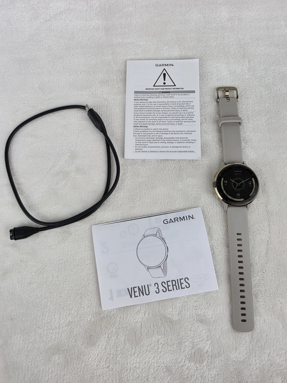 Garmin Venu 3S GPS Smartwatch 41mm French Gray Soft Gold 010-02785-02 EUC